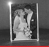 VIP-LASER 2D GRAVUR Glas Kristall Flachglas selbststehend Hochformat mit Deinem Hochzeitsfoto. Dein Wunschfoto für die Ewigkeit mitten in Glas! Groesse L = 80x60x24mm