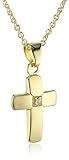 Xaana Kinder und Jugendliche-Anhänger Kreuz mit Zirkonia 12 mm 8 Karat (333) Gelbgold + 925 Silberkette vergoldet AMZ0211