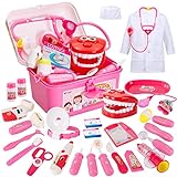 Buyger 35 Teile Arztkoffer Medizinisches Doktor Arztkittel Rollenspiel Spielzeug Geschenke Kinder(Rosa)